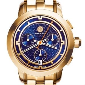 TORY WATCH, GOLD-TONE/BLUE CHRONOGRAPH, 37MM